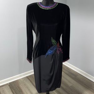 Vintage 1980s Ann Lawrence velvet black sequins dress size 12